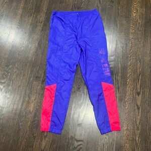 Vintage NIKE Track Pants Men’s Medium Spell Out Nylon 90s Gray Tag Purple Pink